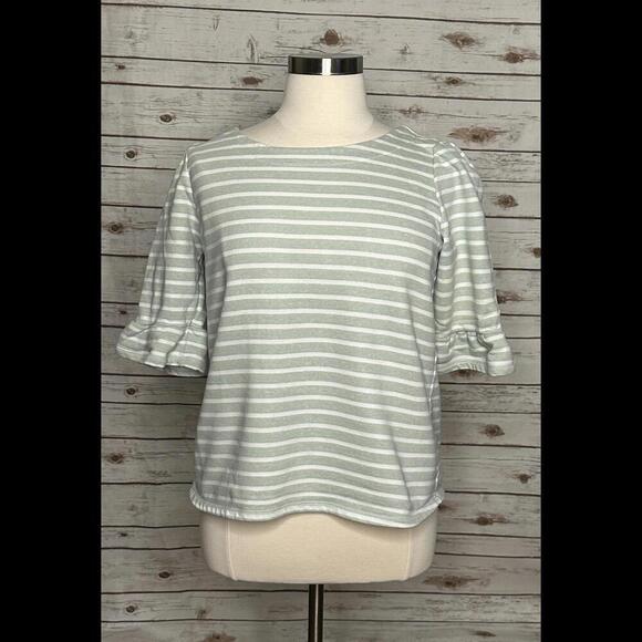 ModCloth 'Spiffed Up Saturday' green striped tie-back ruffle sleeve top Size XL - Picture 1 of 6